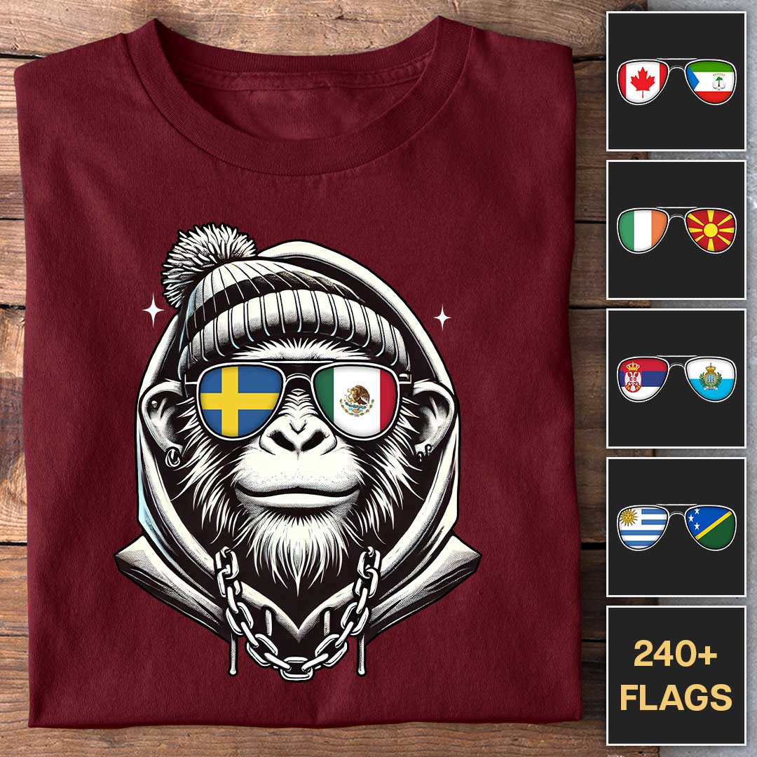Flag Shades Ape - Customizable T-Shirt - Image 2